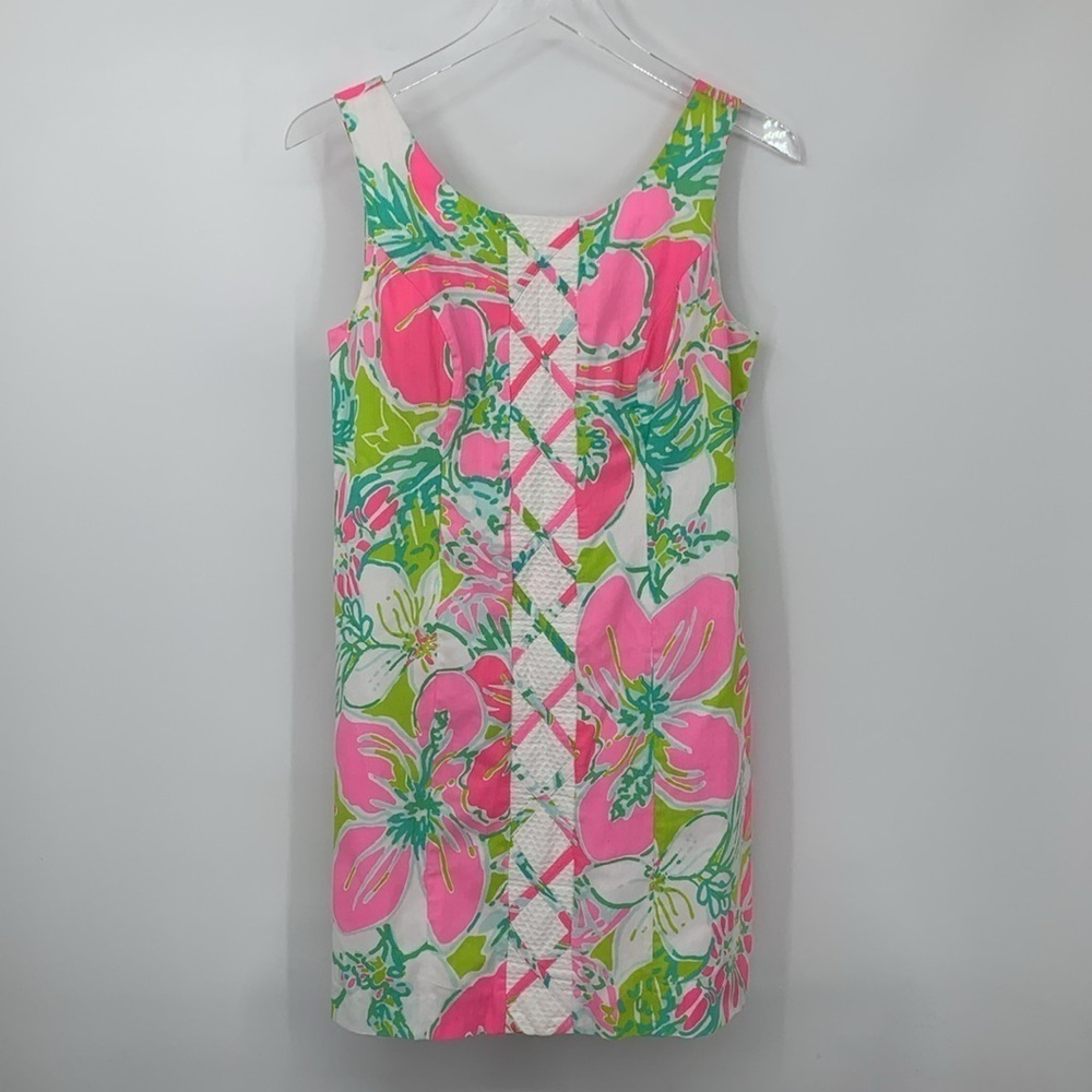 Lilly Pulitzer Cathy shift dress sleeveless Don't Give a Cluck pink green blue 2